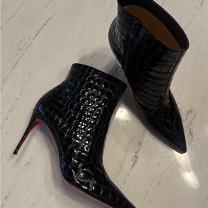 Christian Louboutin Black Croc-Embossed Ankle Booties